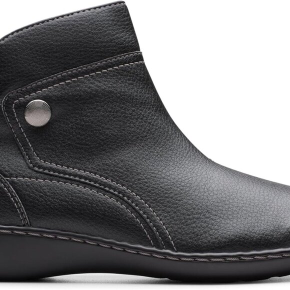 Women's Ankle Boot Leather Tumbled Black Casual Comfort Non-Skid Shoes - Picture 2 of 9